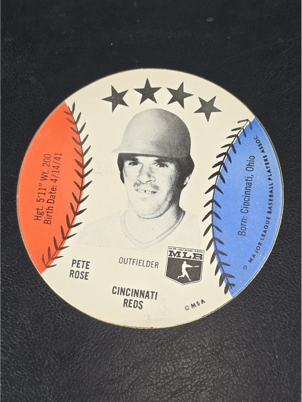 1975 MSA Test Discs PETE ROSE BLANK BACK Cincinnati Reds (Minor Printer Crimp)